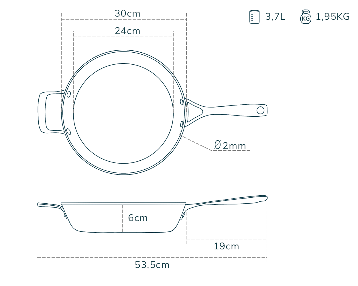 Laden Sie das Bild in den Galerie-Viewer, Padella con nucleo in rame non rivestita
